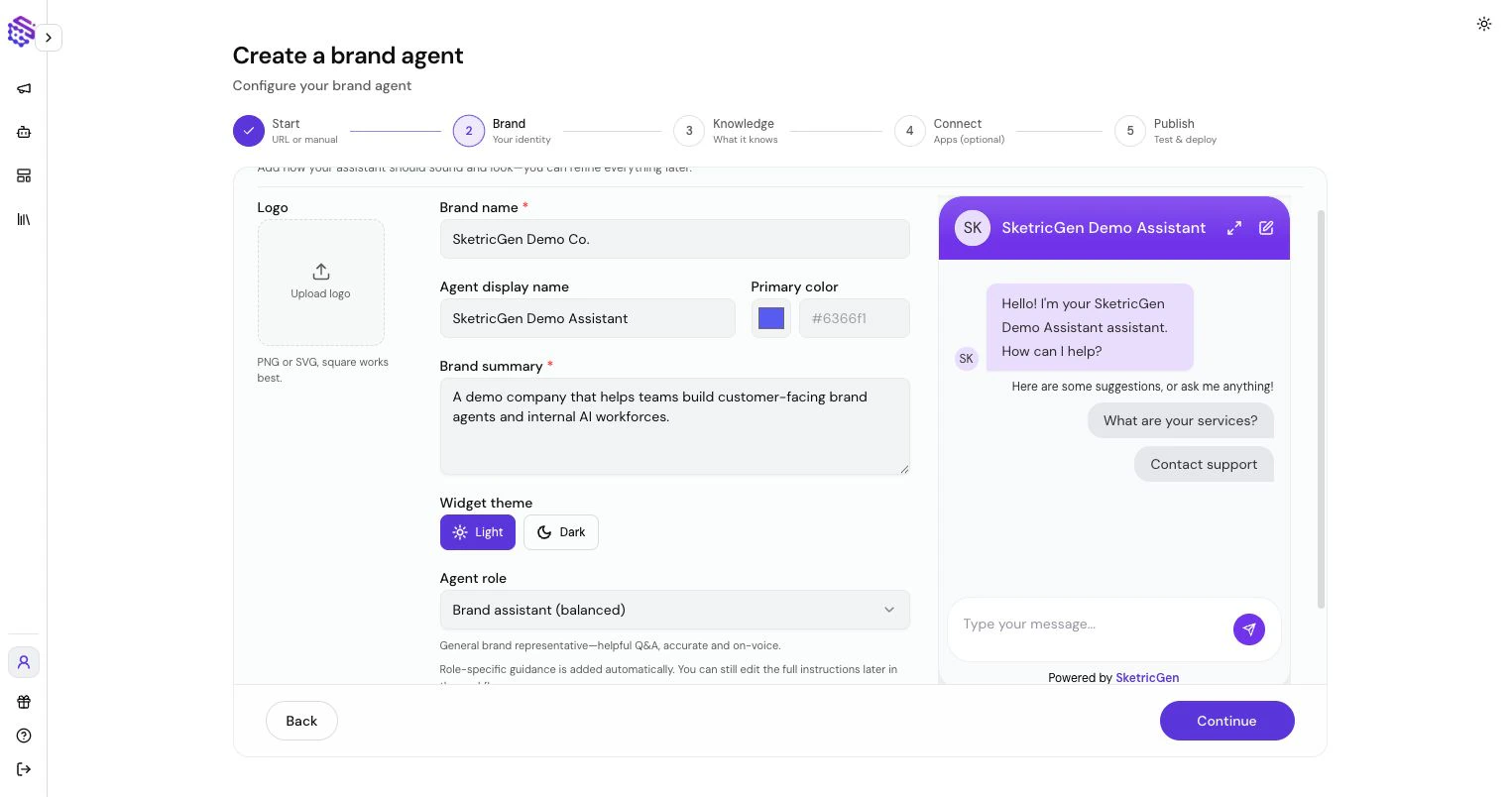 Brand Agent brand setup step