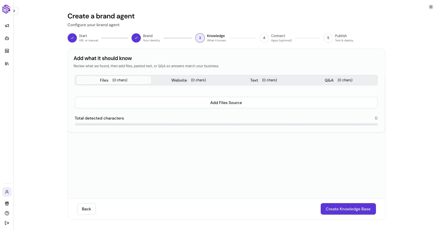 Brand Agent knowledge setup step