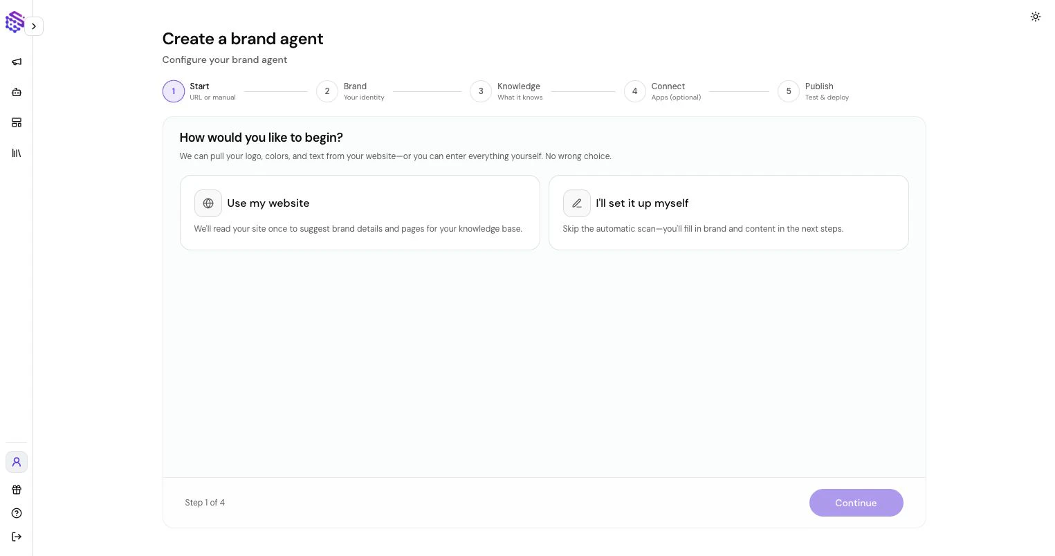 Brand Agent wizard start step