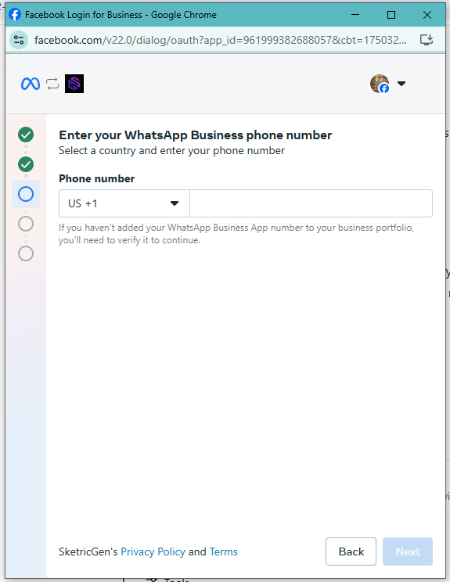 Screenshot showing WhatsApp Business App integration status dashboard