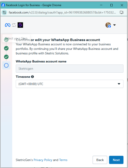 Screenshot showing WhatsApp Business App deployment configuration