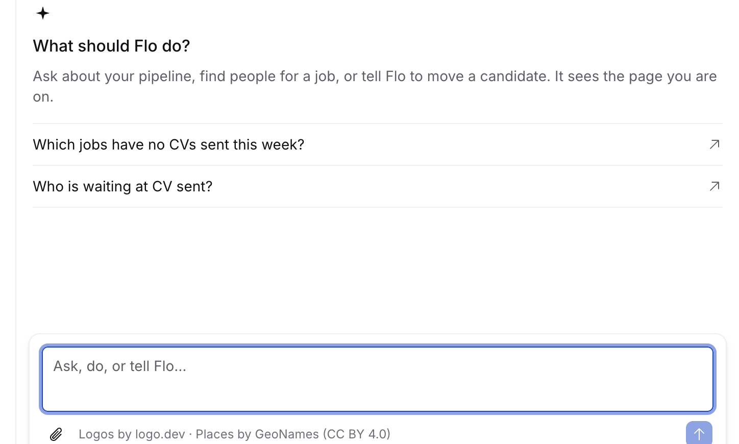 The Flo page, a new chat