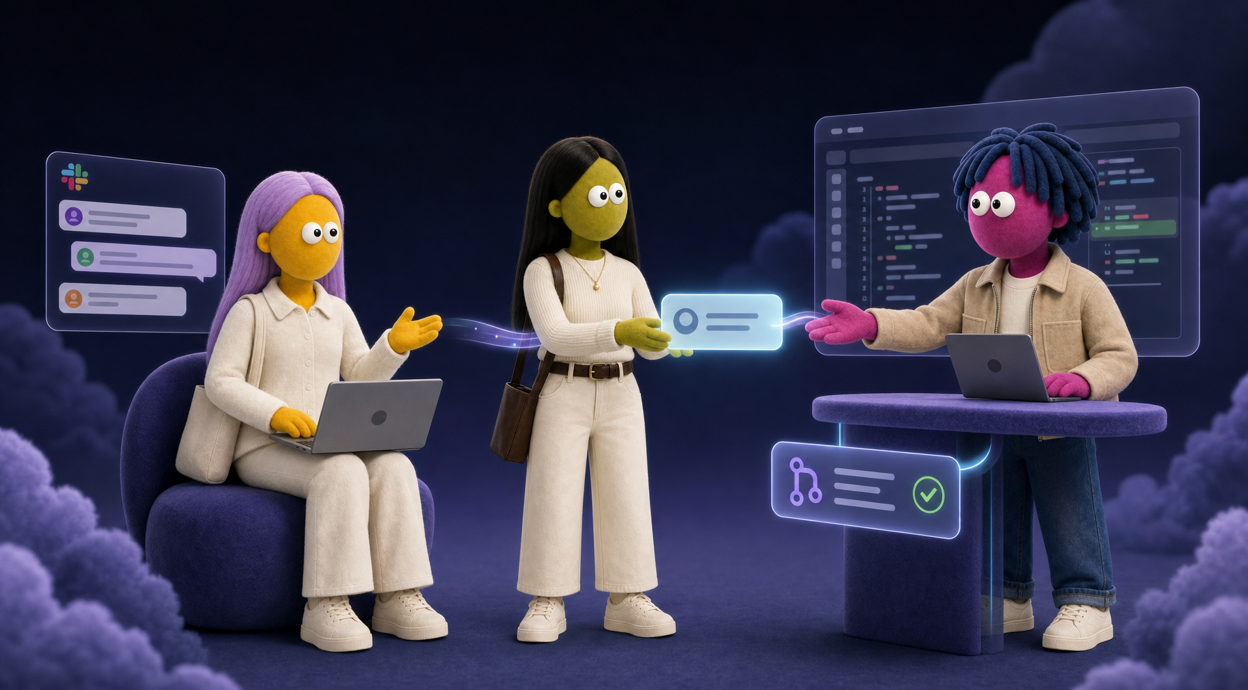 A team of agents collaborating across a workspace