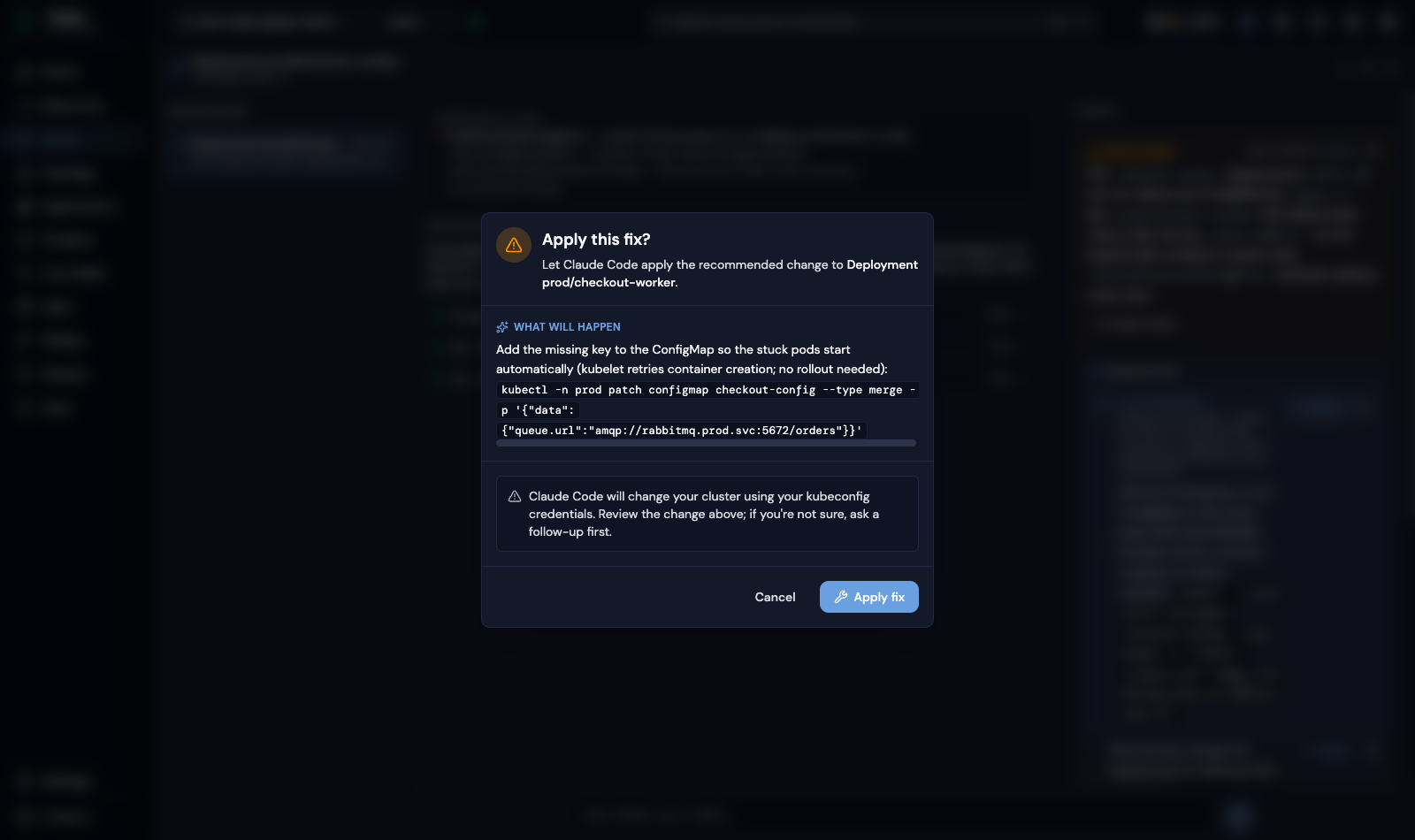 The apply confirmation dialog
