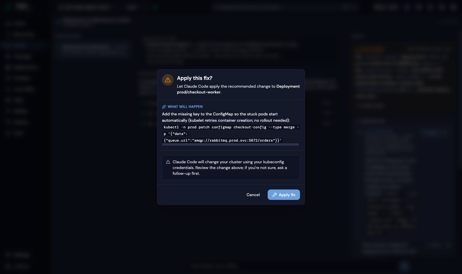 The apply confirmation dialog