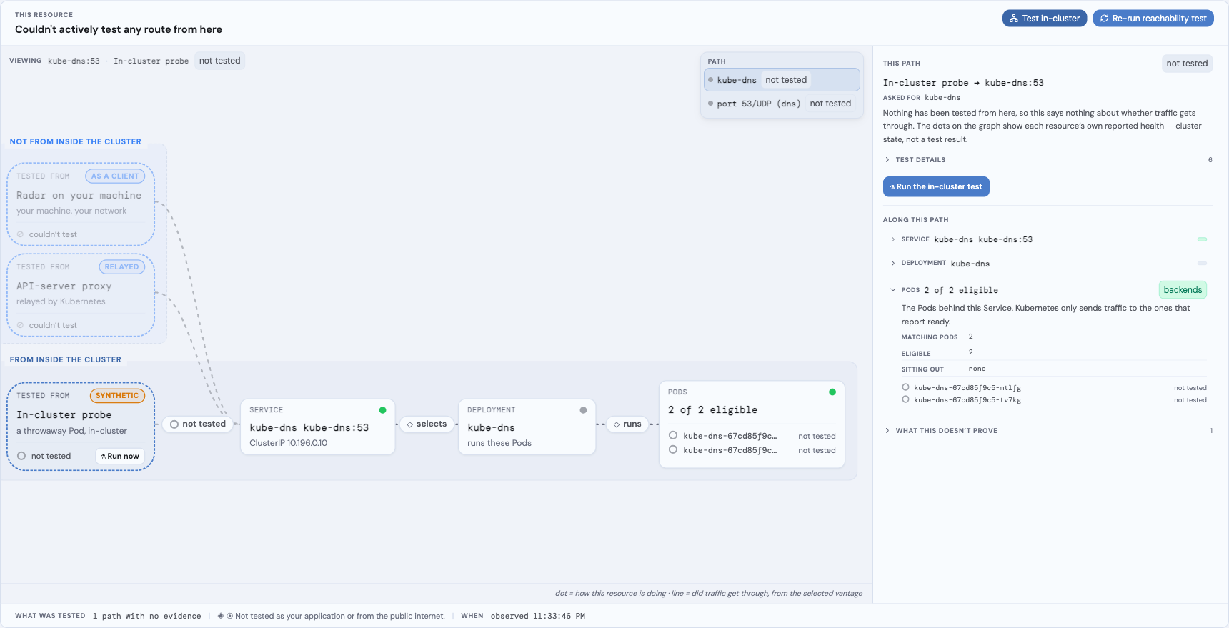 A Service declaring both TCP and UDP on port 53: the PATH picker lists them separately