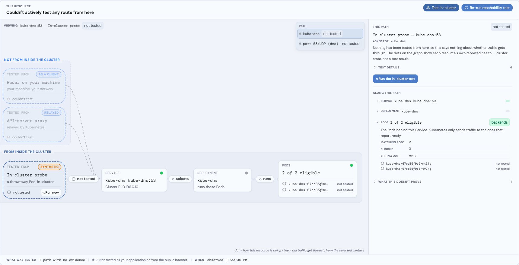 A Service declaring both TCP and UDP on port 53: the PATH picker lists them separately