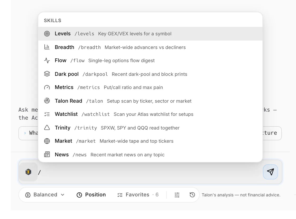 The command menu that opens when you type / in the composer.
