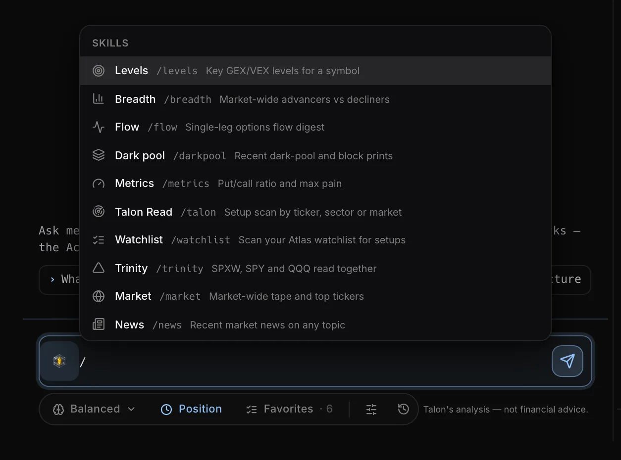 The command menu that opens when you type / in the composer.
