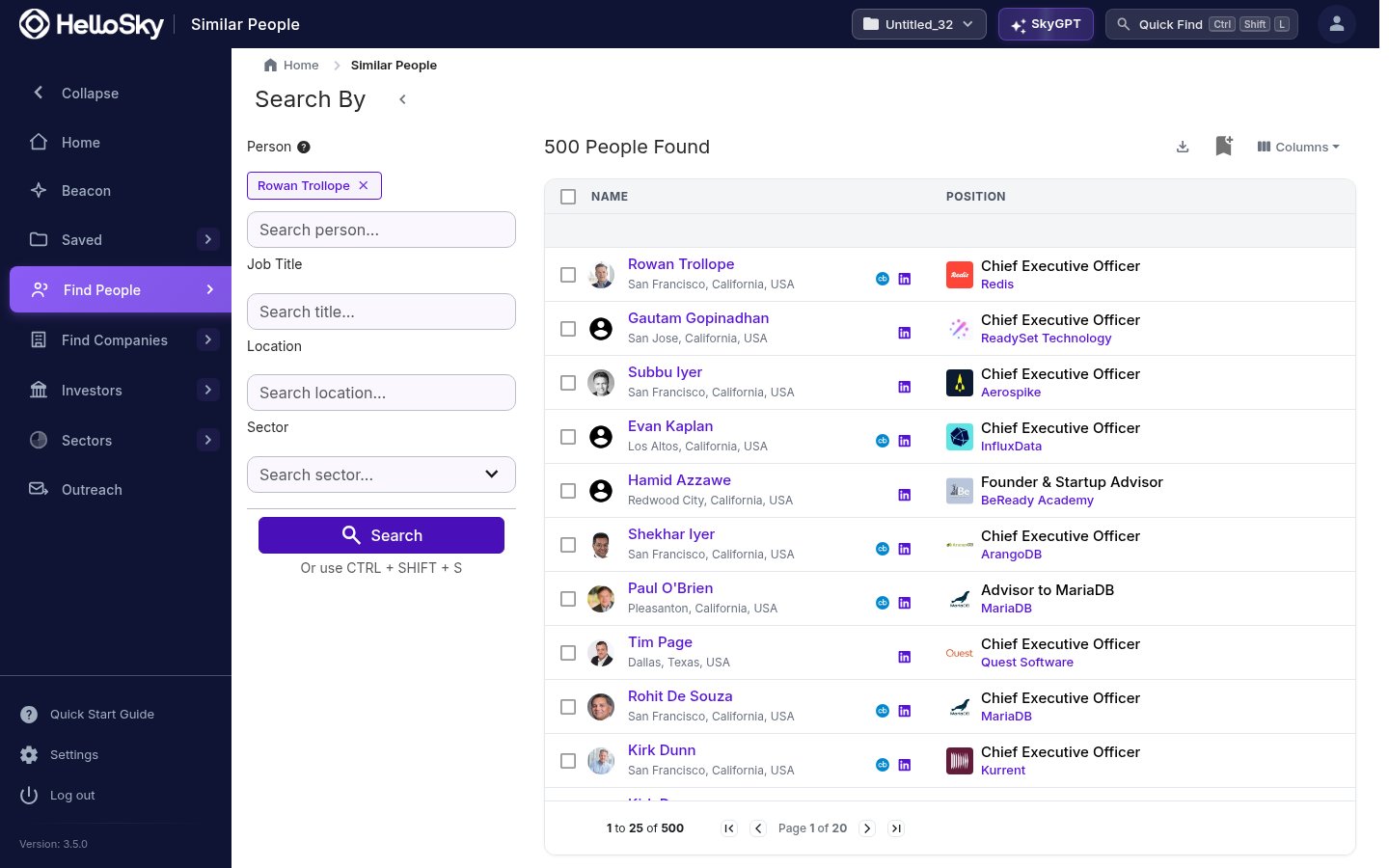 Similar People results for an example executive