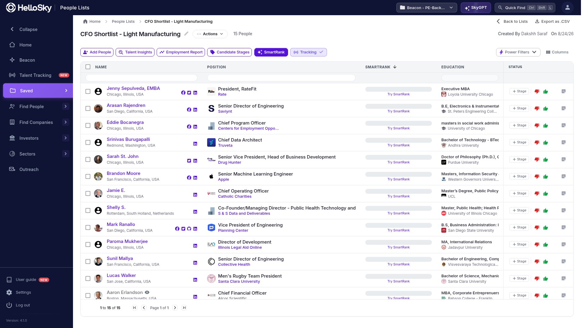 The Talent Tracking button in a people list's toolbar