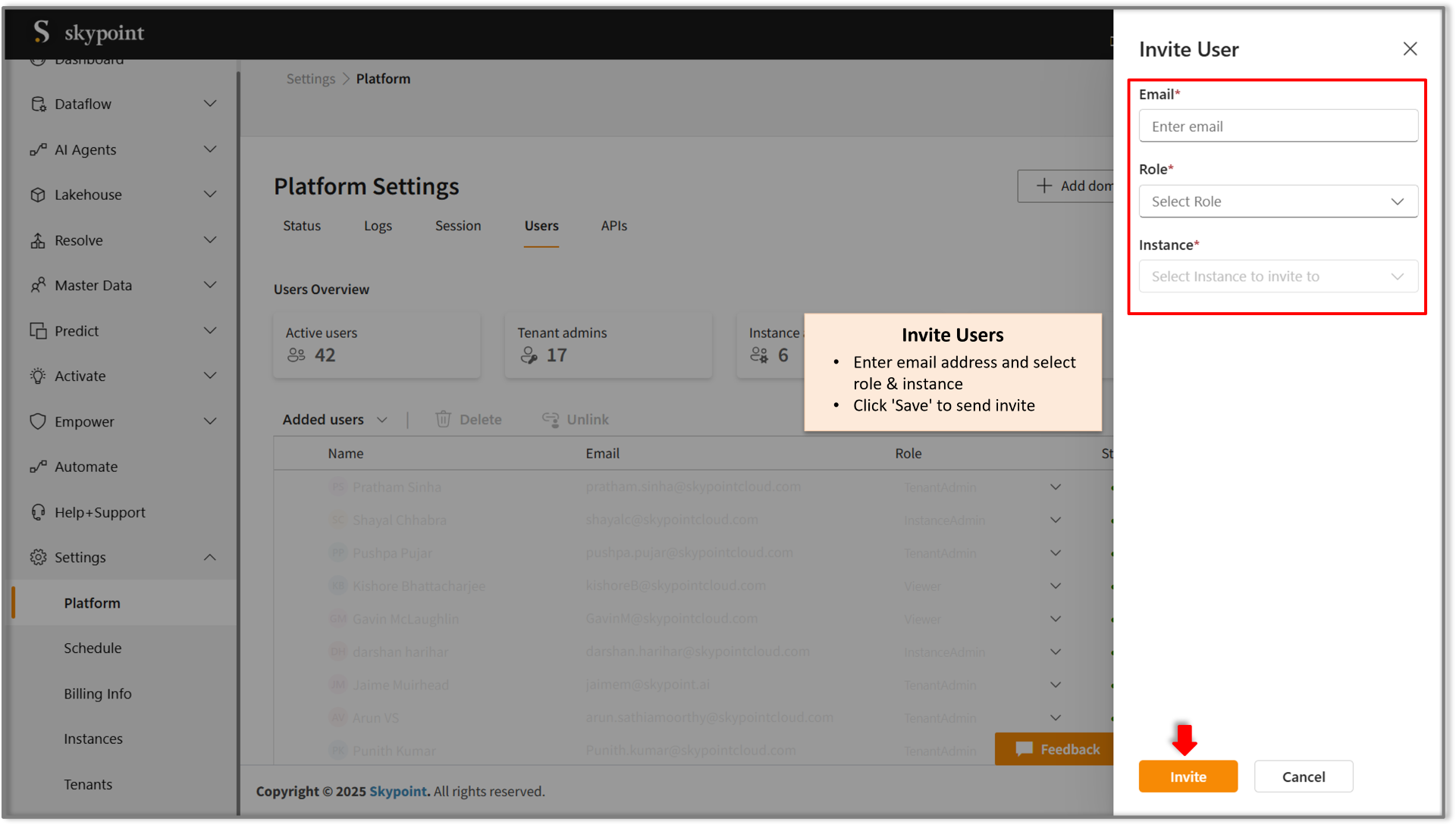 Invite the user on Skypoint AIP