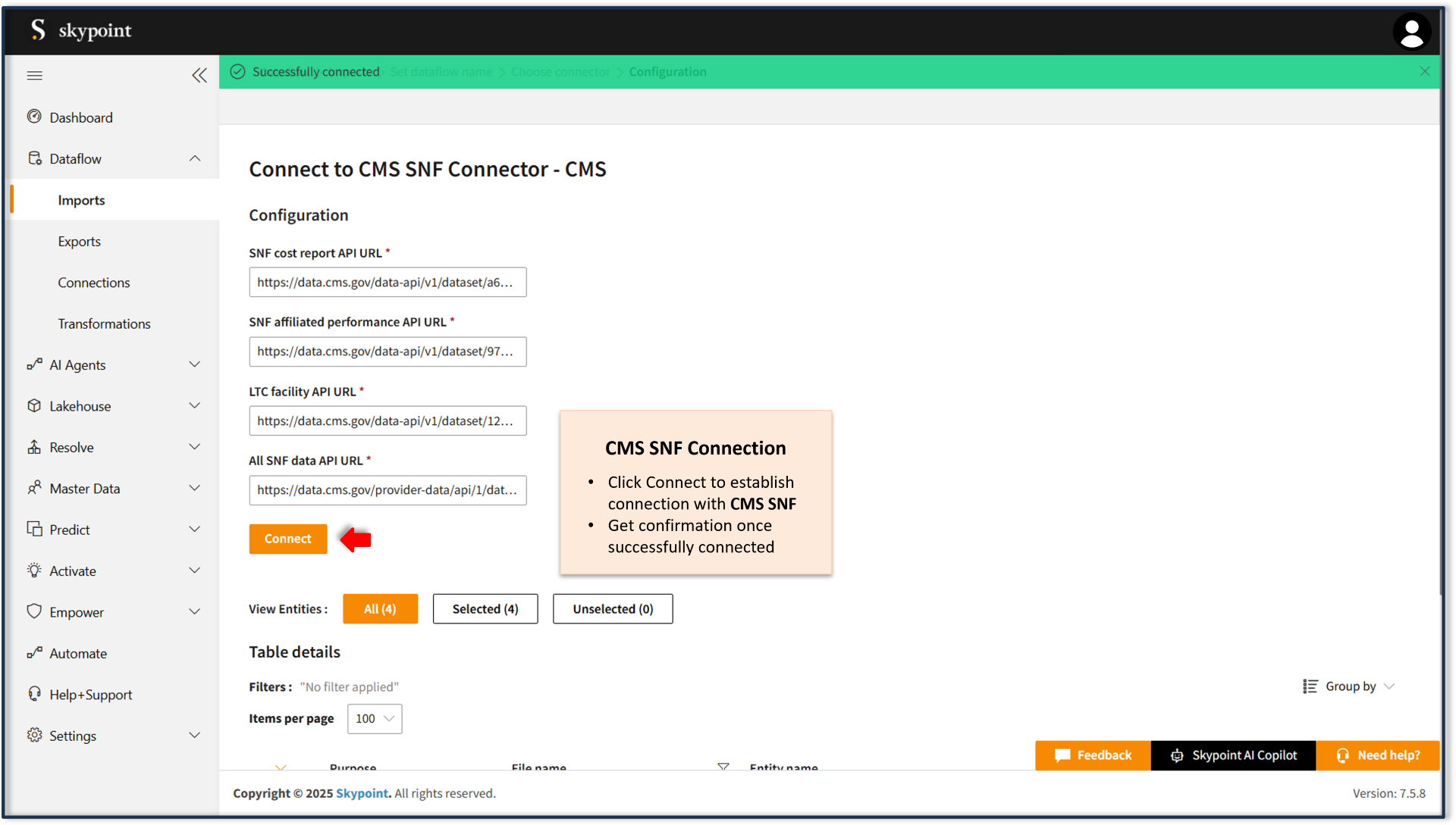 connect cms snf with skypoint ai