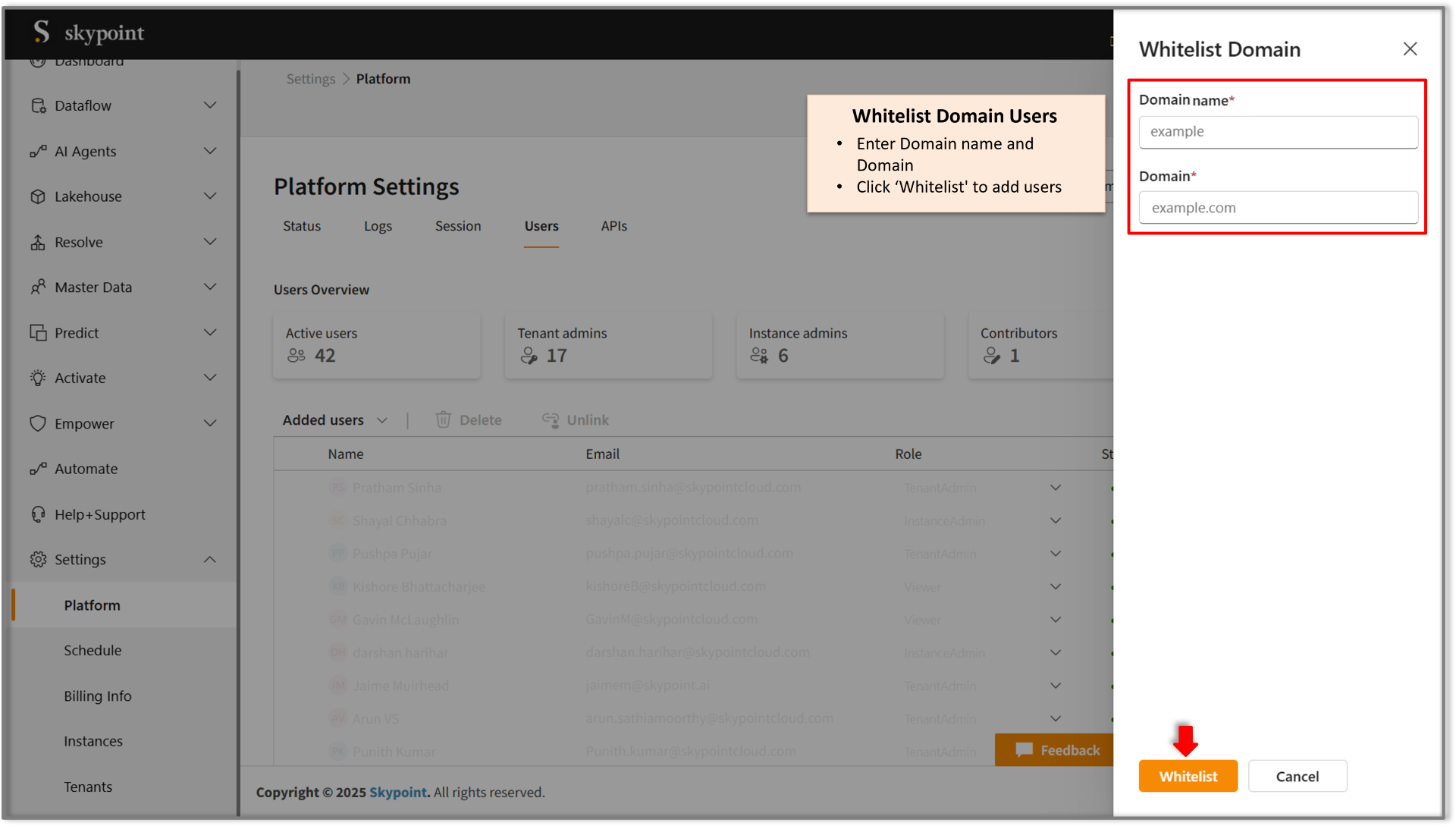 Whitelist user within a domain
