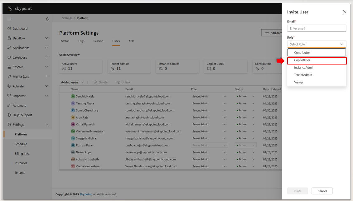Invite the user on Skypoint AIP