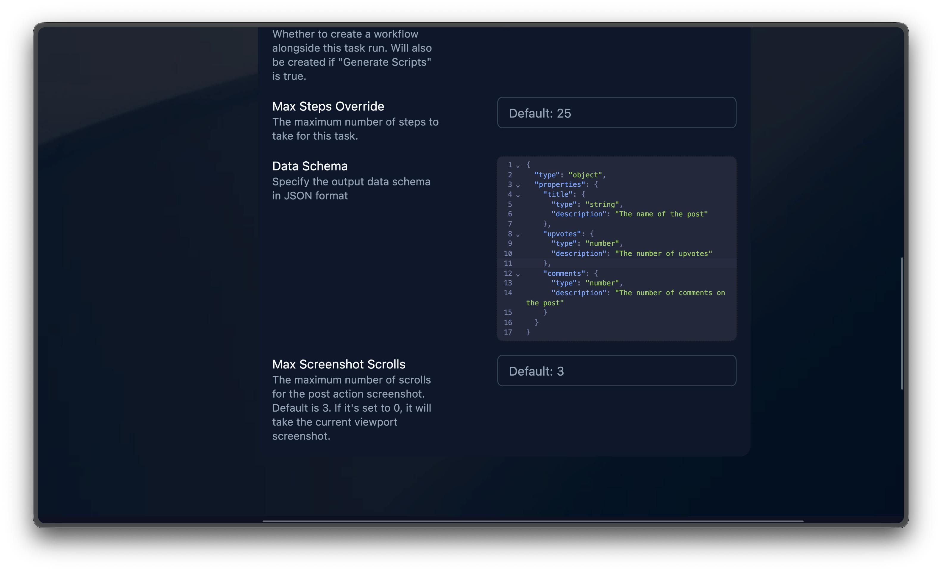 Data schema field with JSON