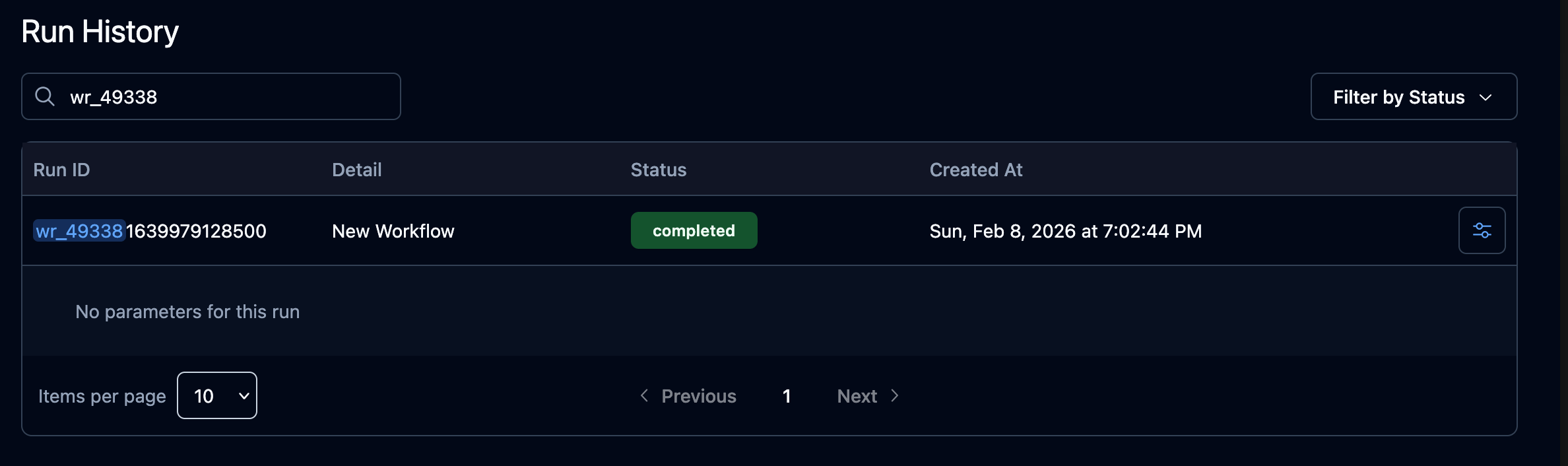 Searching for a run by ID