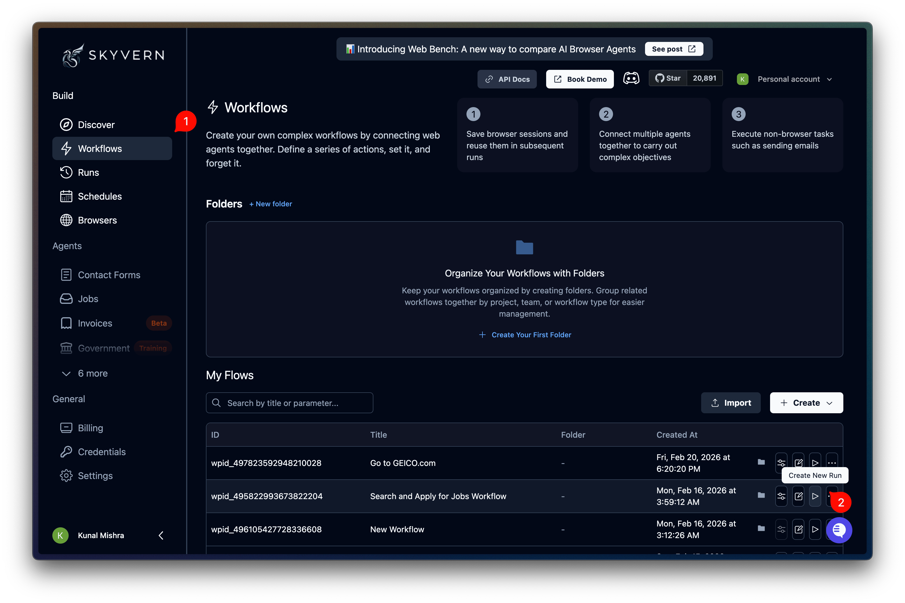 Agent editor with the Run button highlighted in the header bar