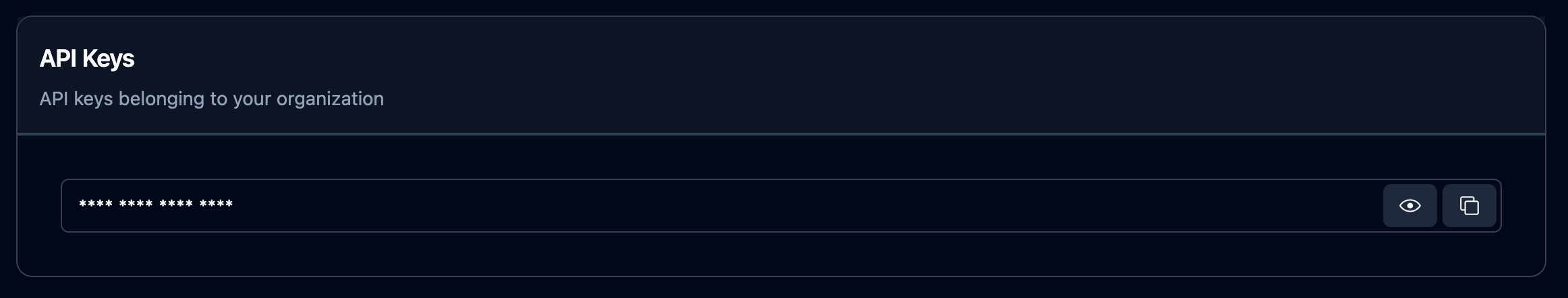 API key display with reveal and copy buttons