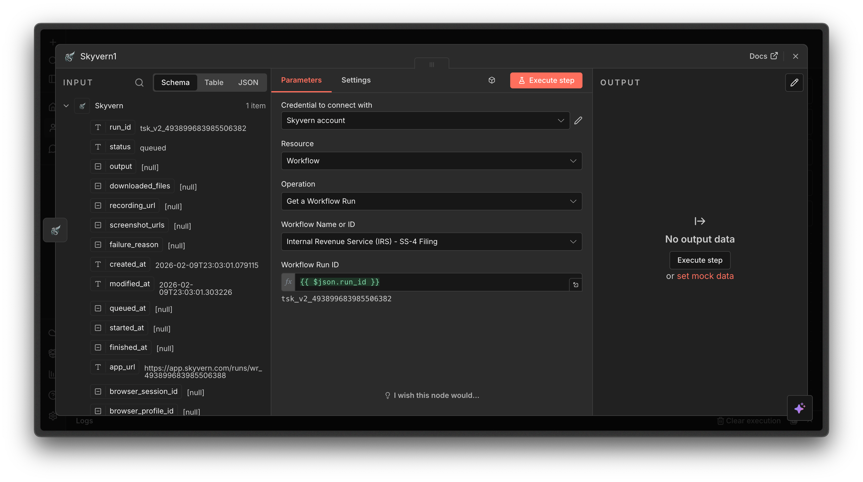 Enter Agent Run ID field in n8n