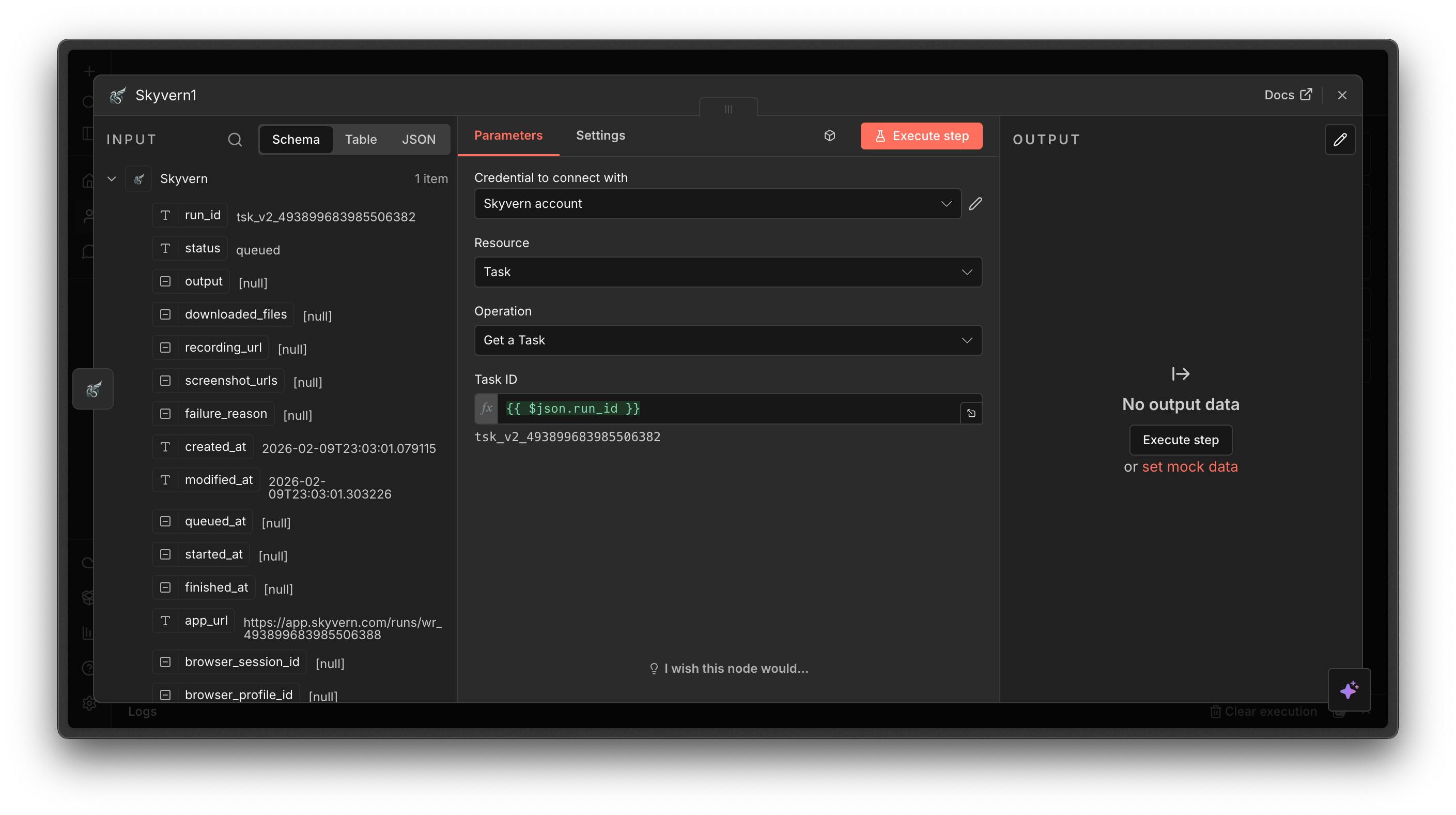 Enter Task ID field in n8n