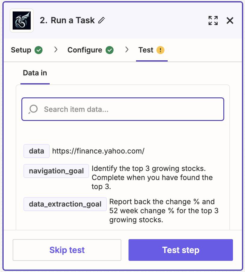 Test the Zapier step