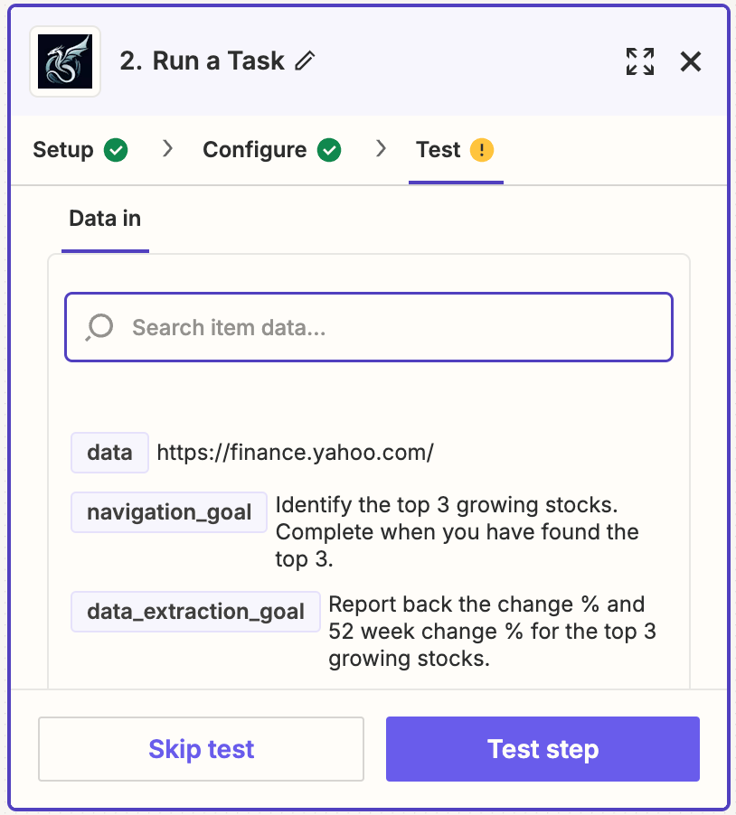 Test the Zapier step