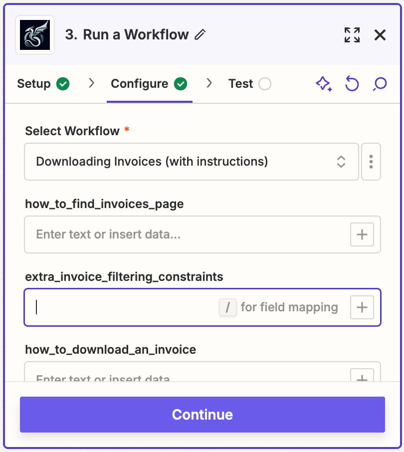 Configure agent parameters in Zapier