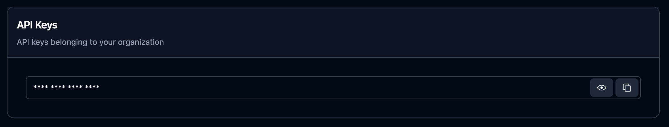 API key display with reveal and copy buttons