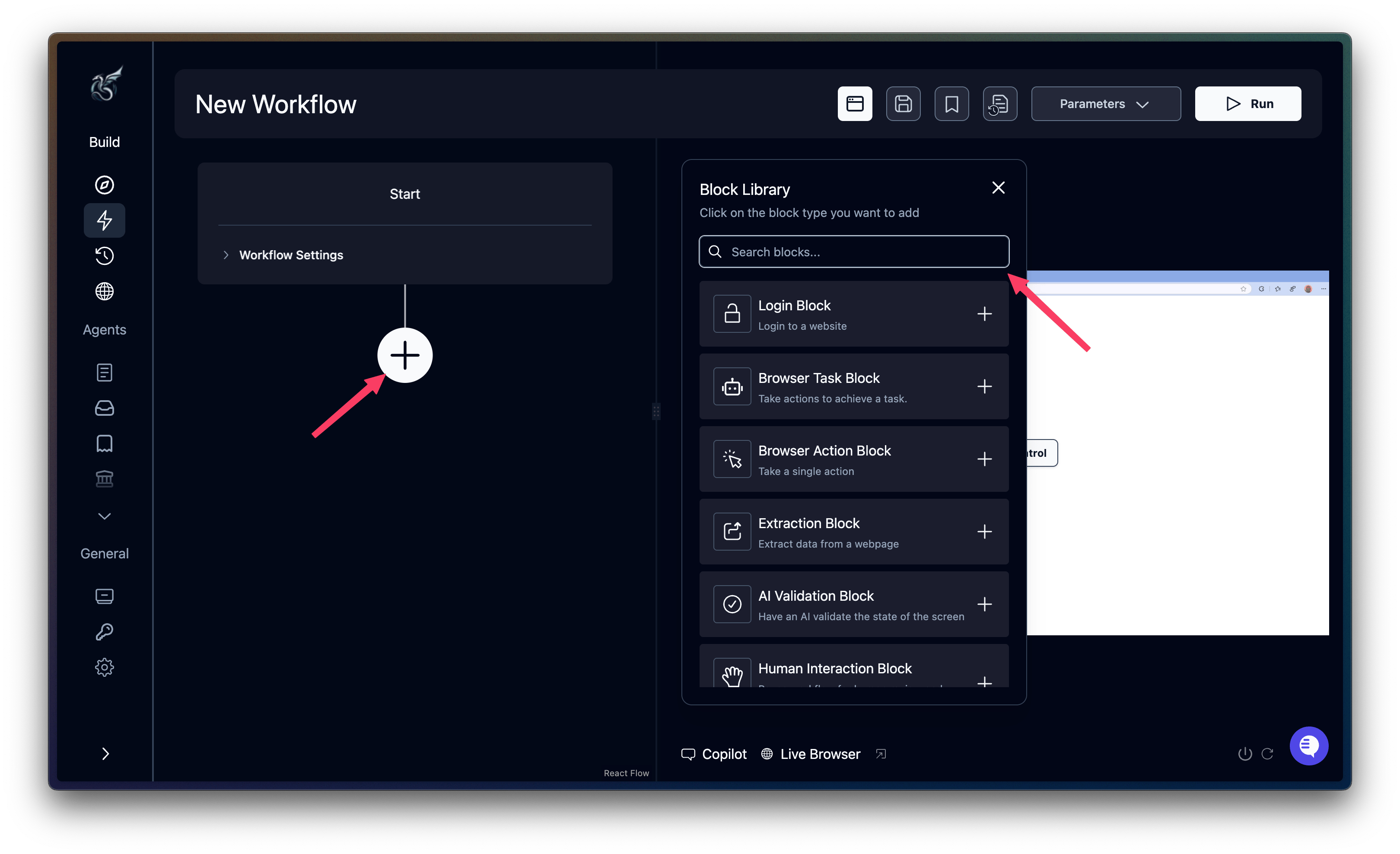 Adding a block in an agent in Skyvern