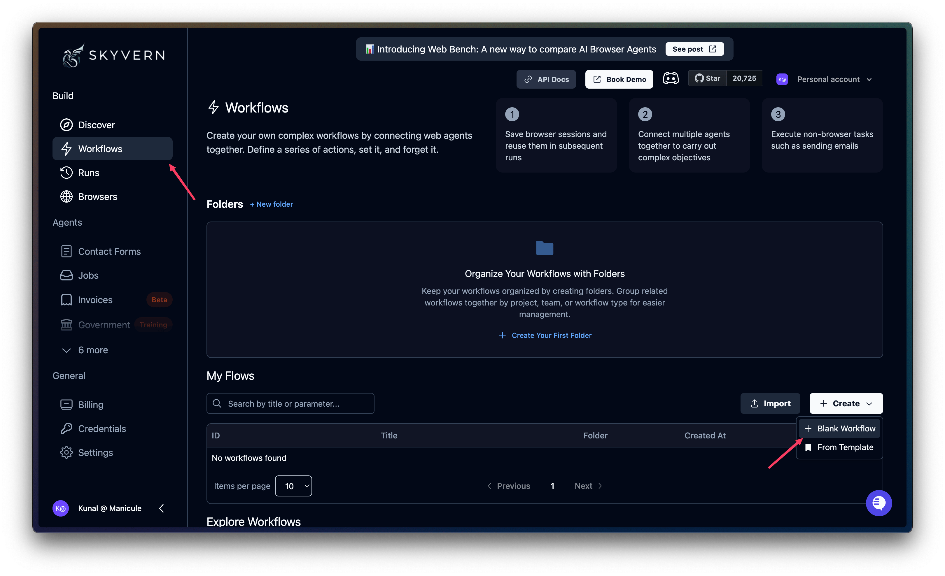 Create a new agent from Skyvern Dashboard