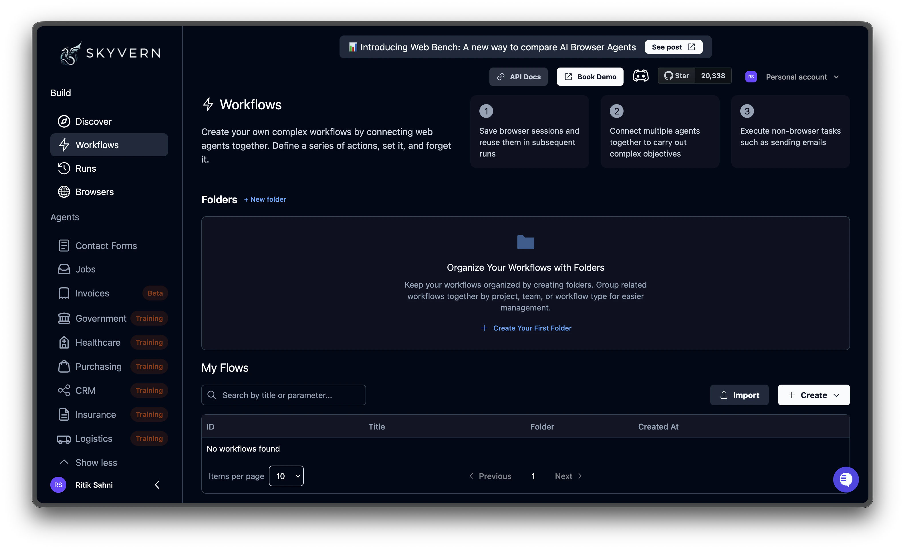 Workflows page overview