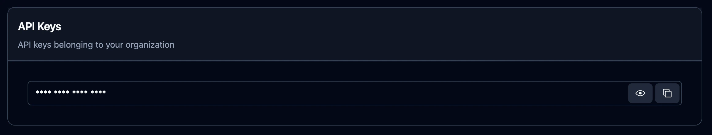 API key display with reveal and copy buttons