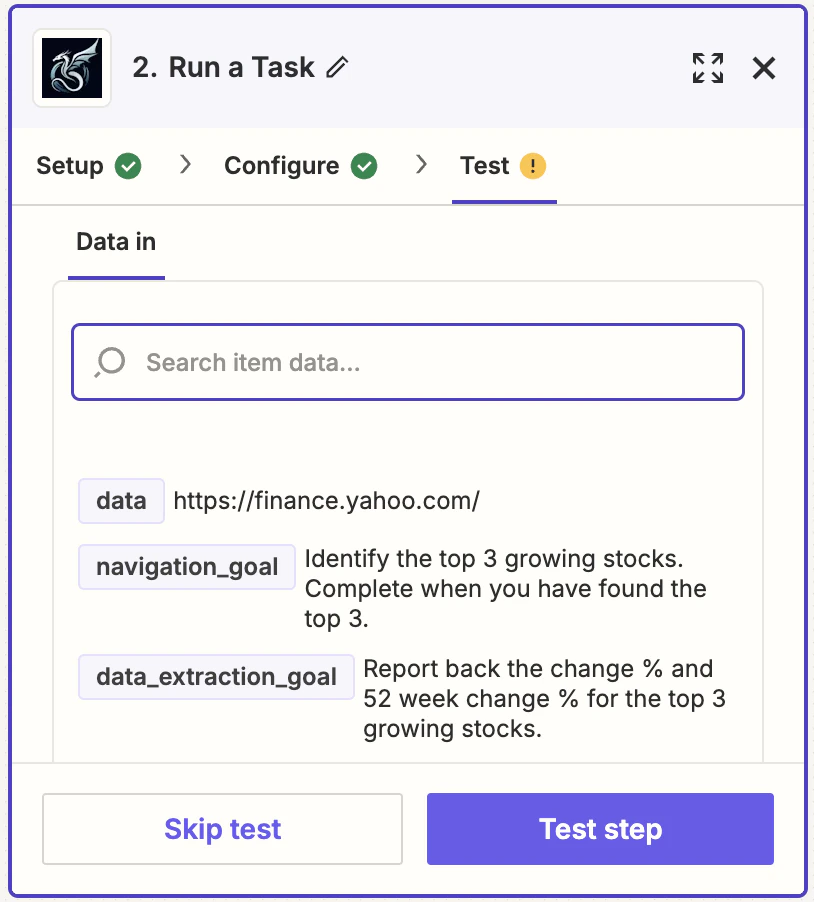 Test the Zapier step