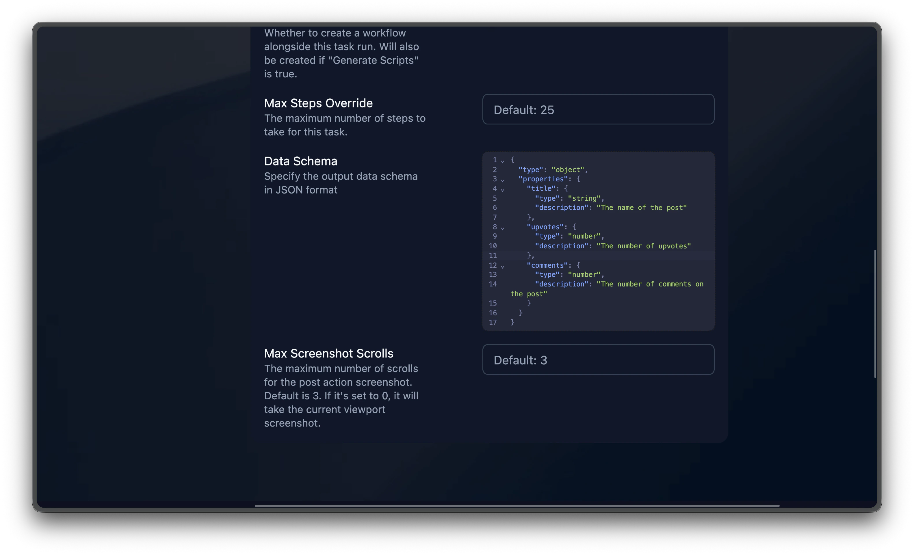 Data schema field with JSON