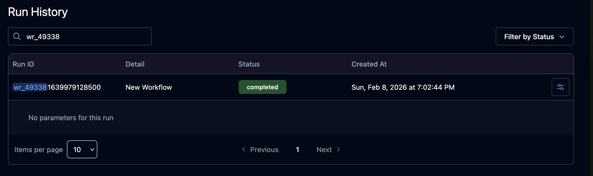 Searching for a run by ID