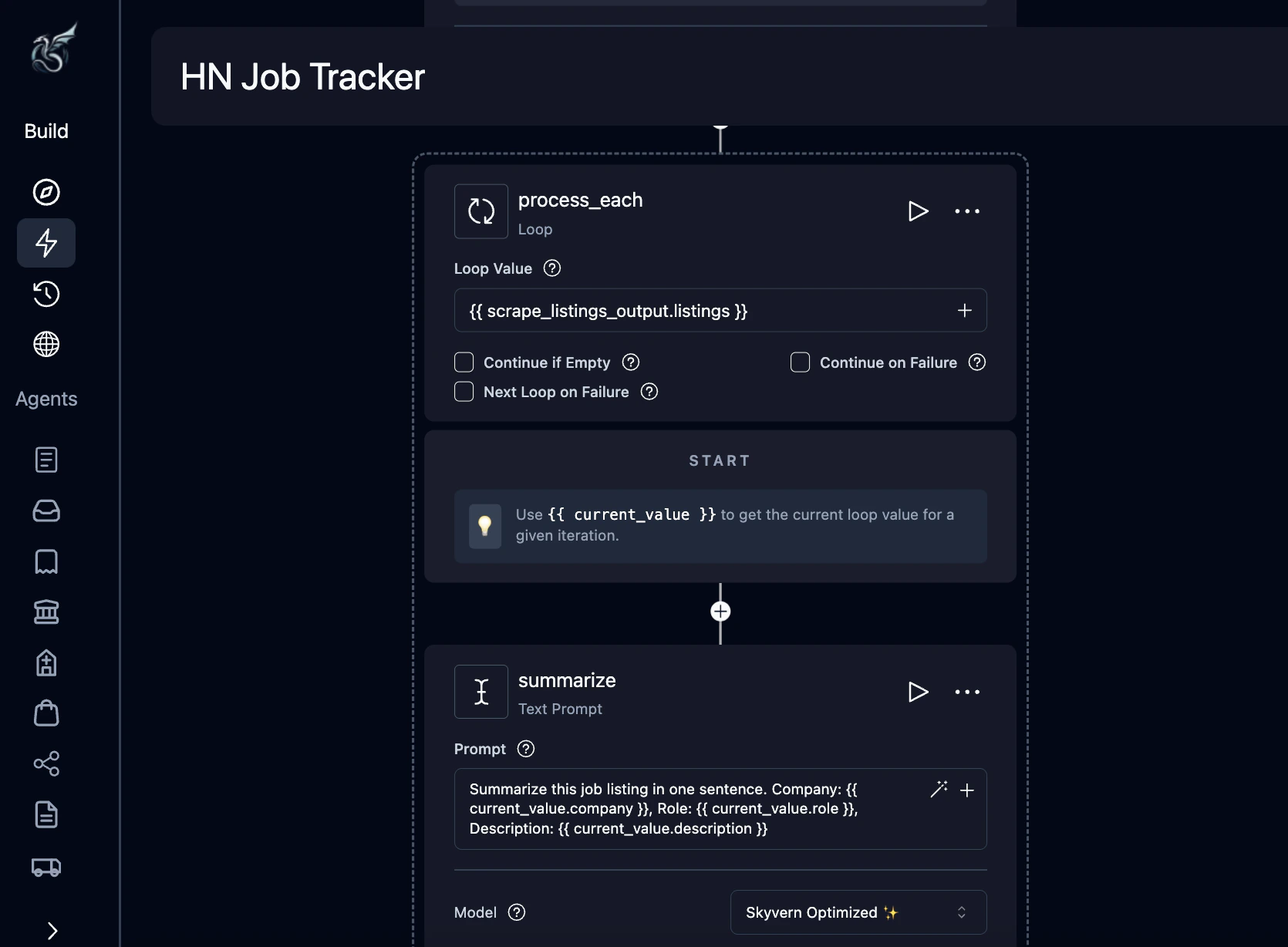 Loop block with process_each label containing a summarize Text Prompt block inside