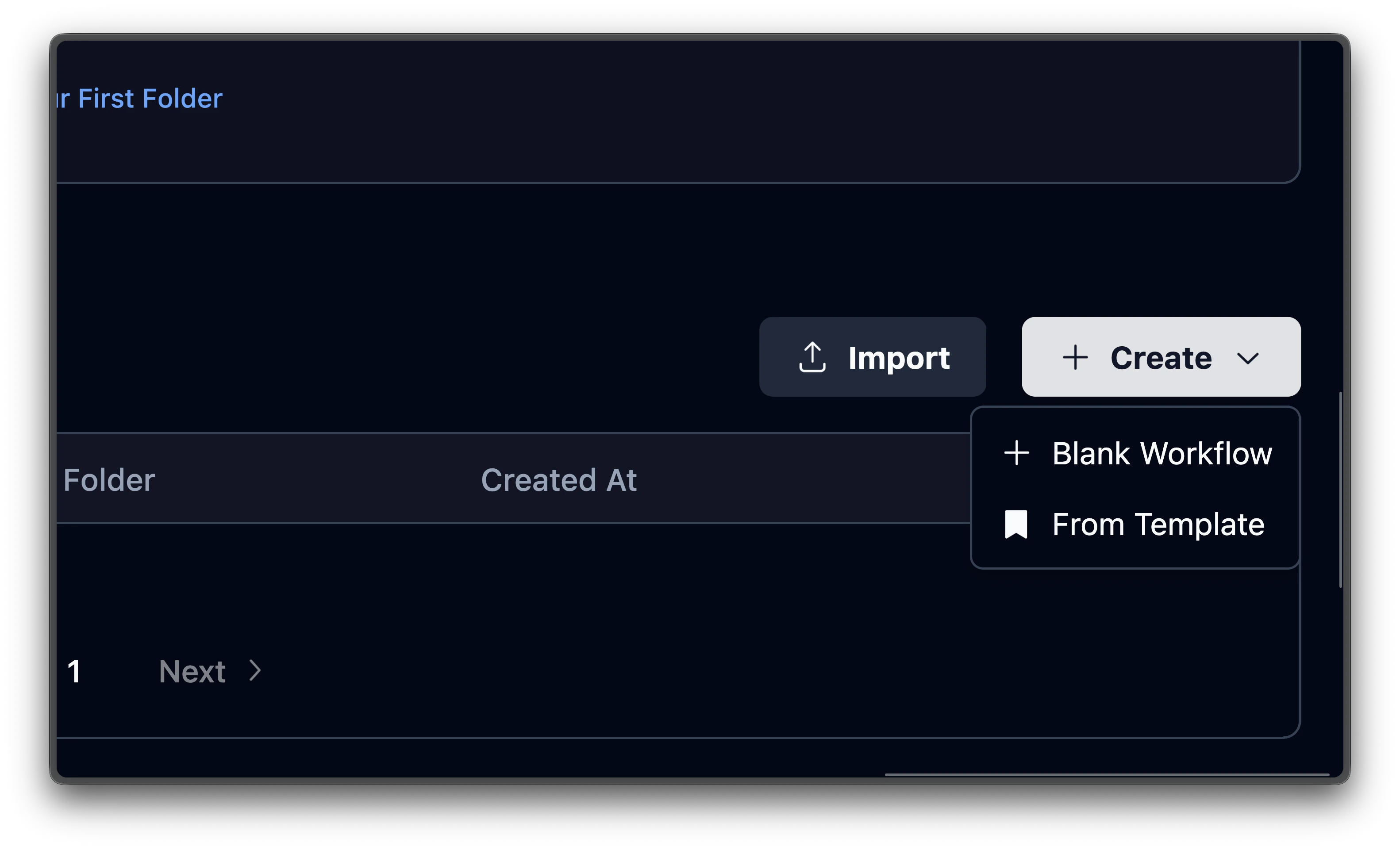 Create workflow dropdown showing Blank Workflow and From Template options