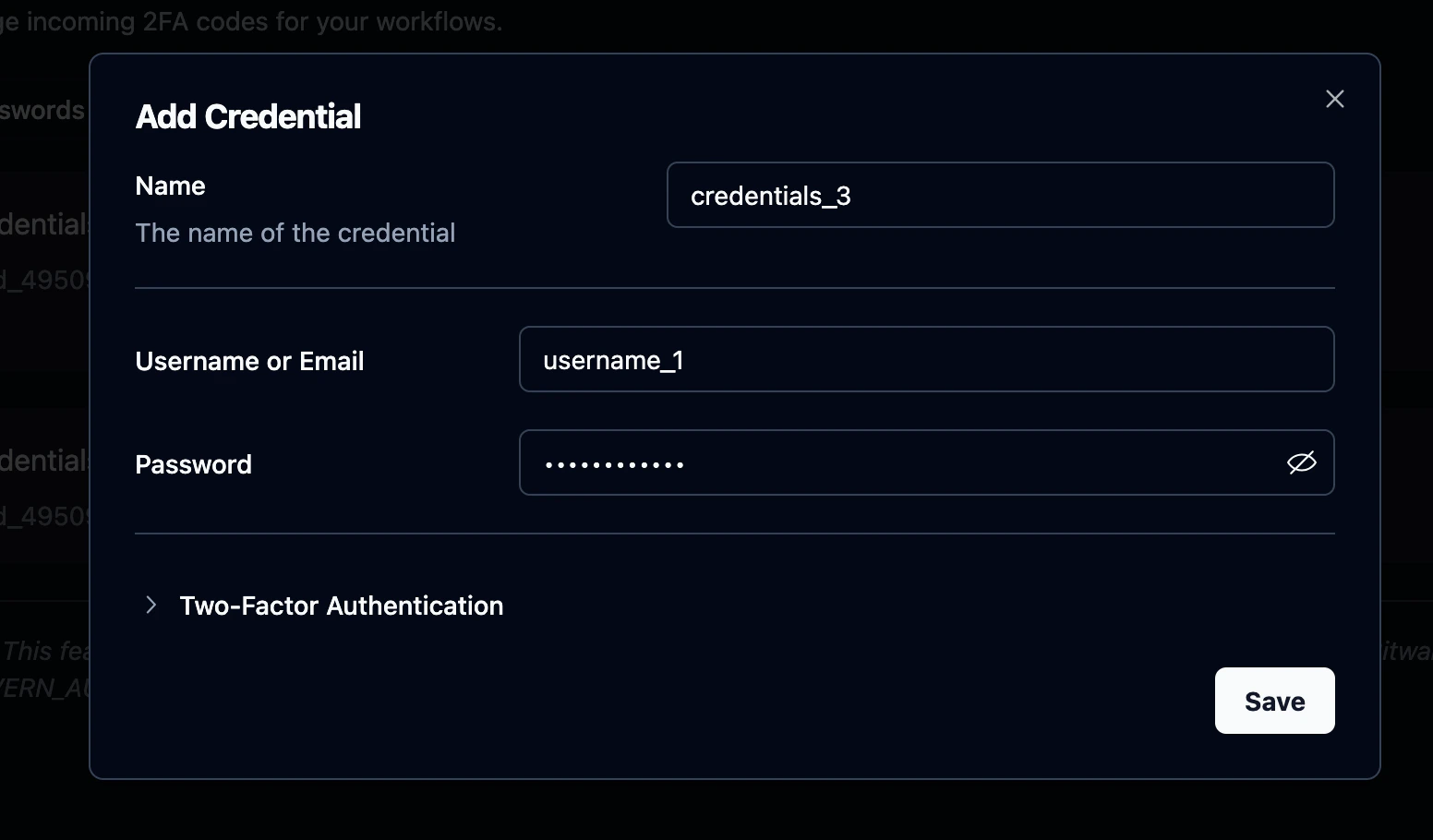 Add password credential modal