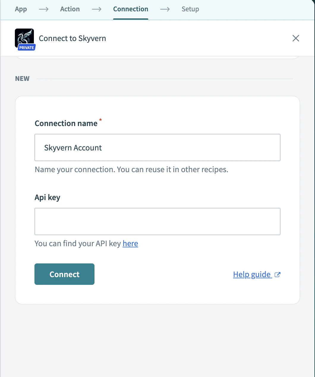Connect Skyvern account in Workato