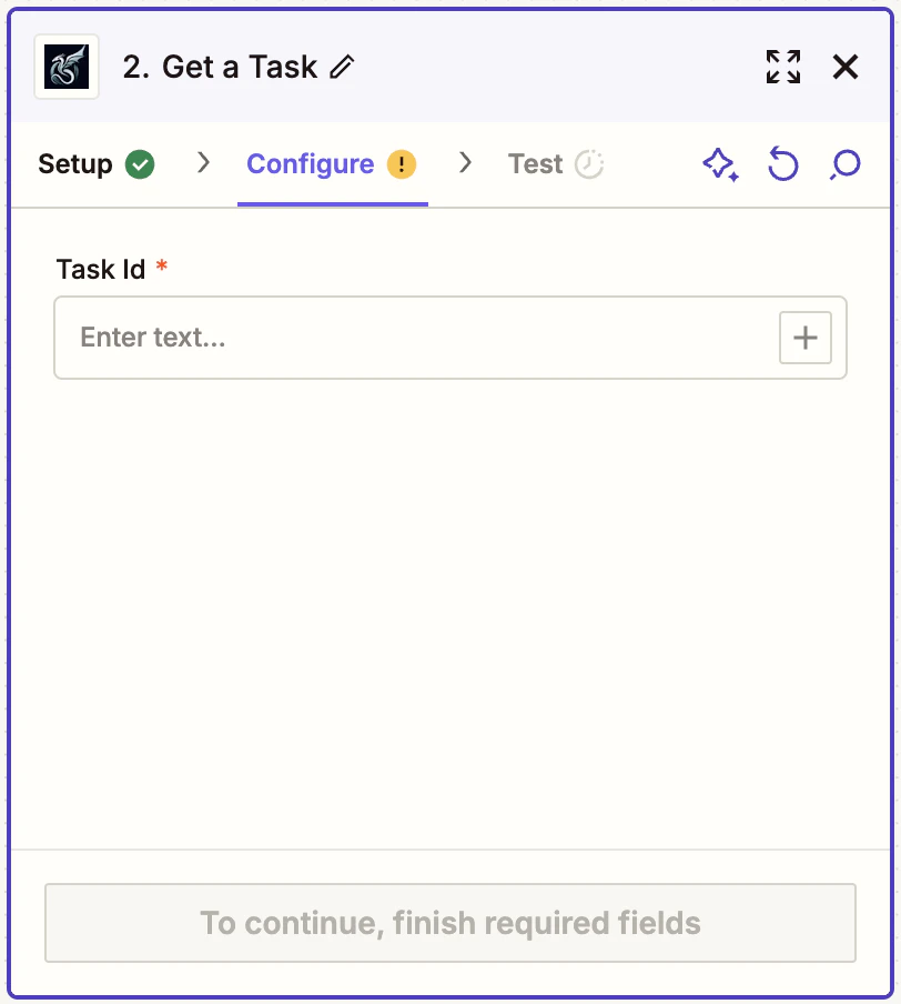 Enter Task ID field in Zapier