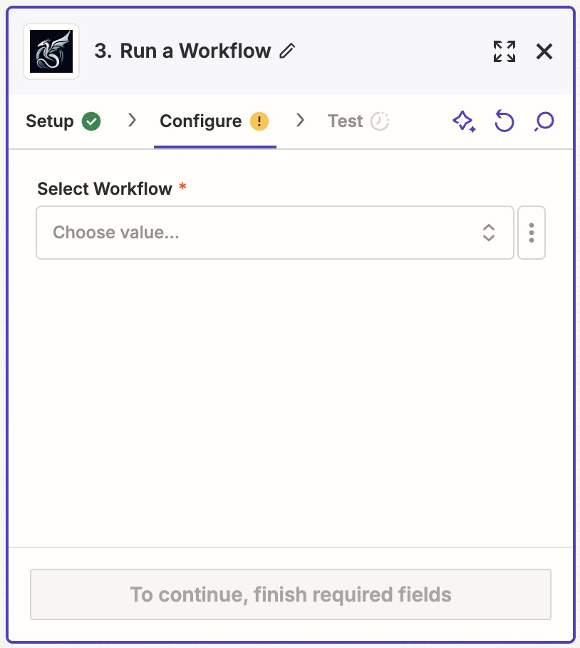 Select workflow in Zapier