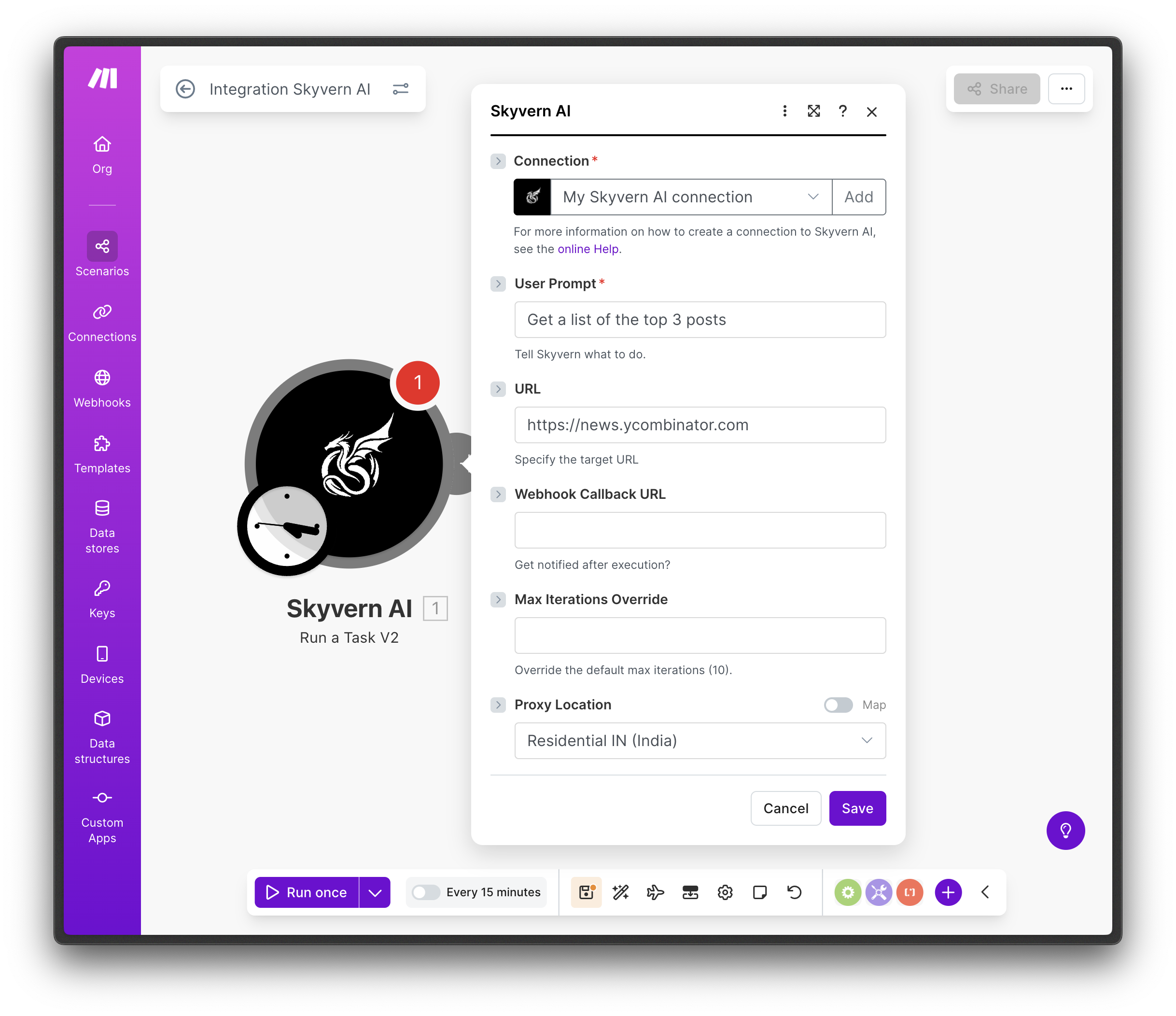 Configure task fields in Make.com