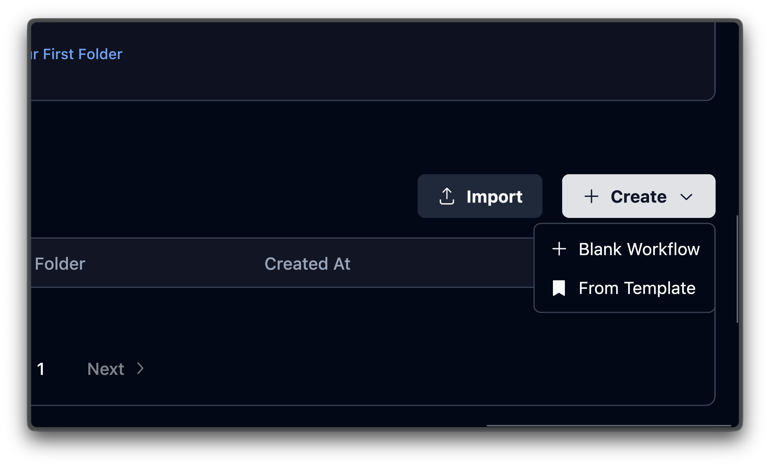 Create workflow dropdown showing Blank Workflow and From Template options