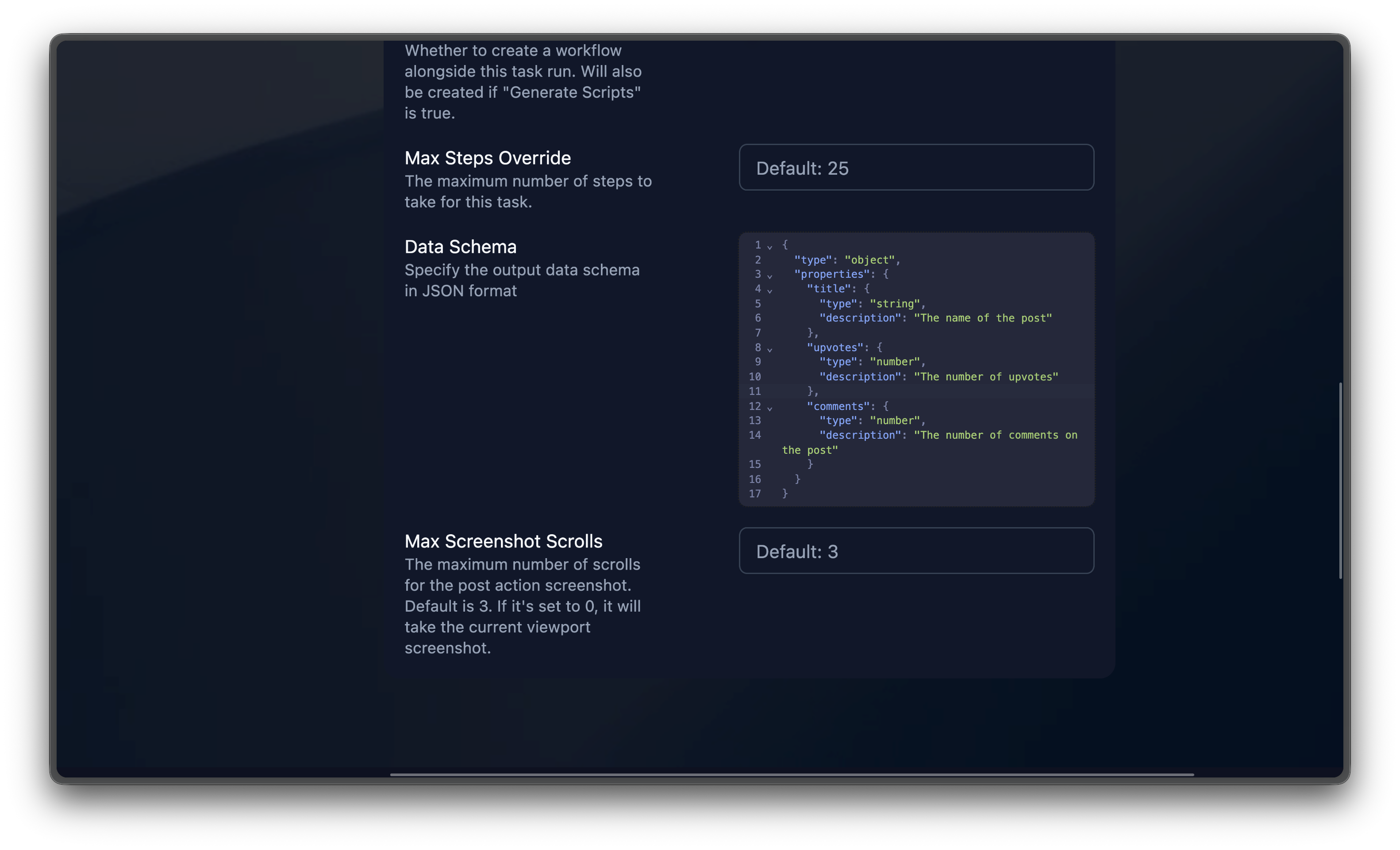 Data schema field with JSON