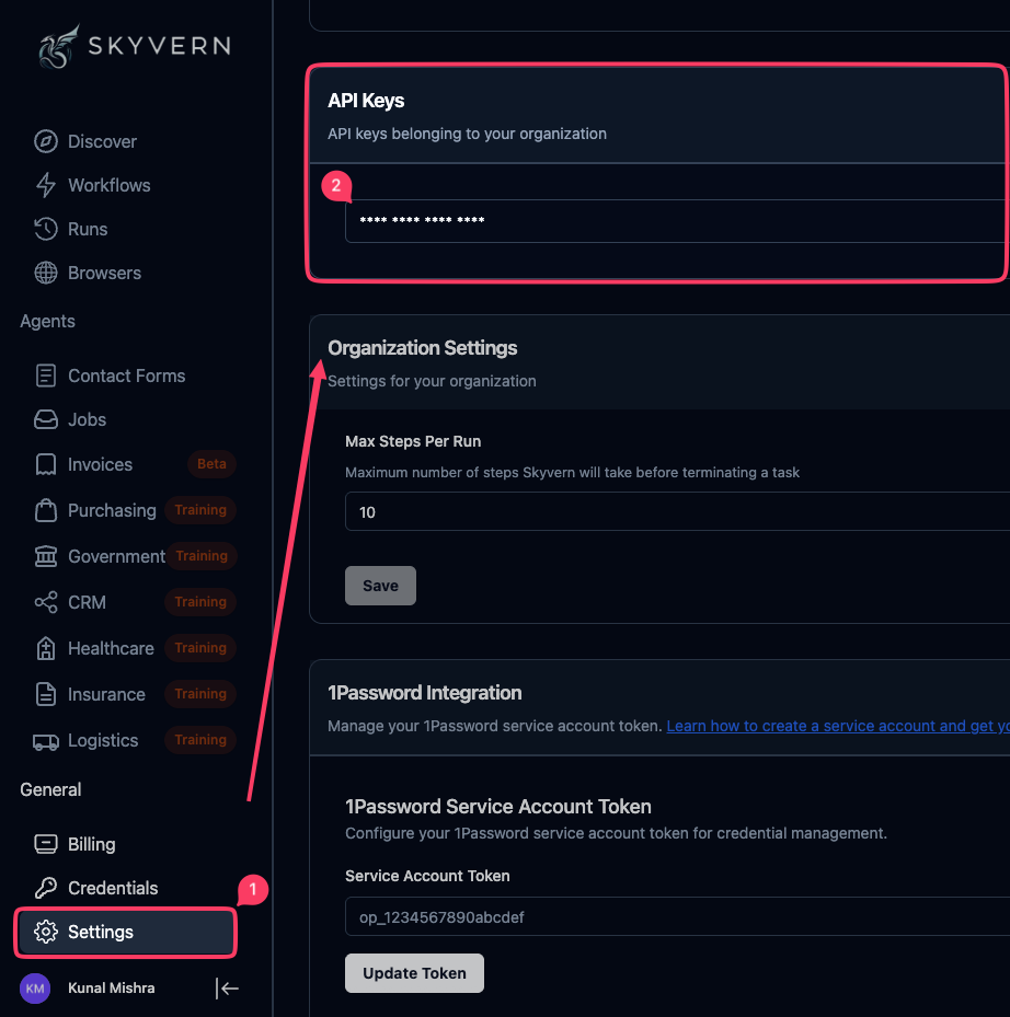 Get Skyvern API key