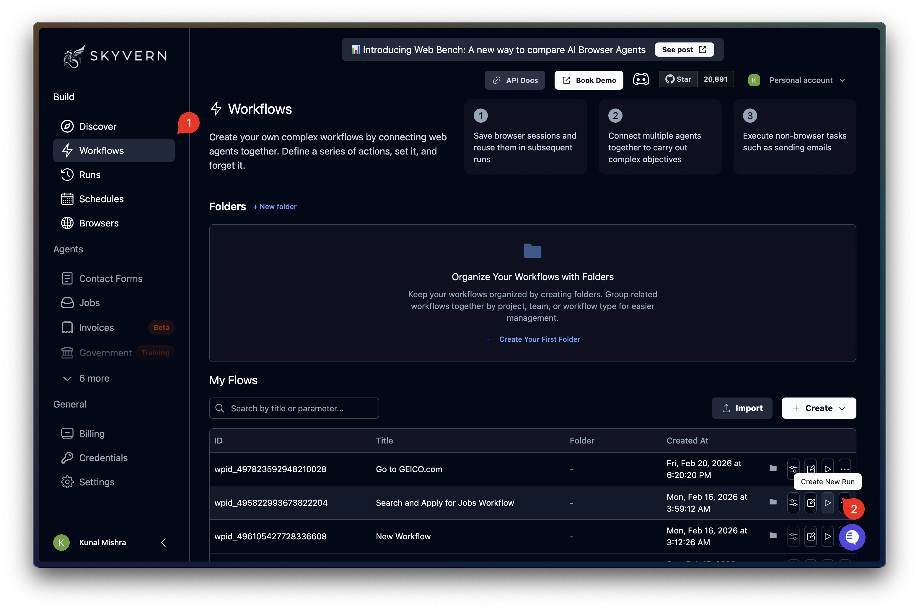 Workflow editor with the Run button highlighted in the header bar