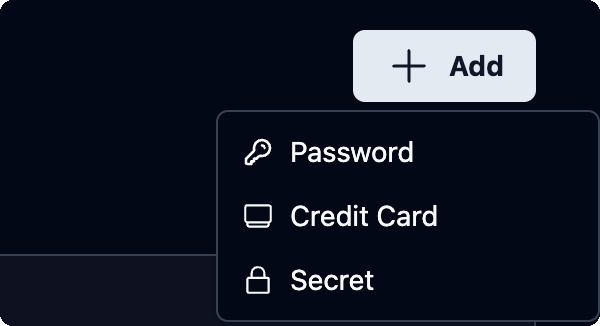 Add menu with Password, Credit Card and Secret