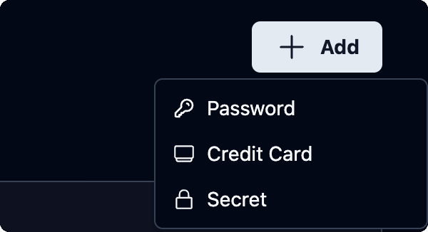 Add menu with Password, Credit Card and Secret
