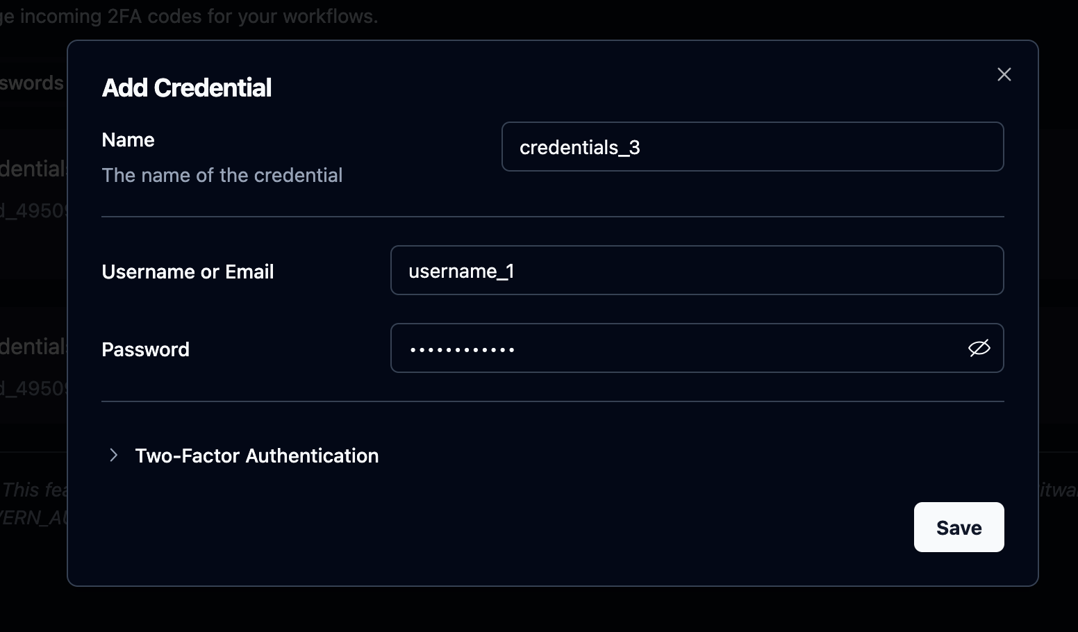 Add password credential modal